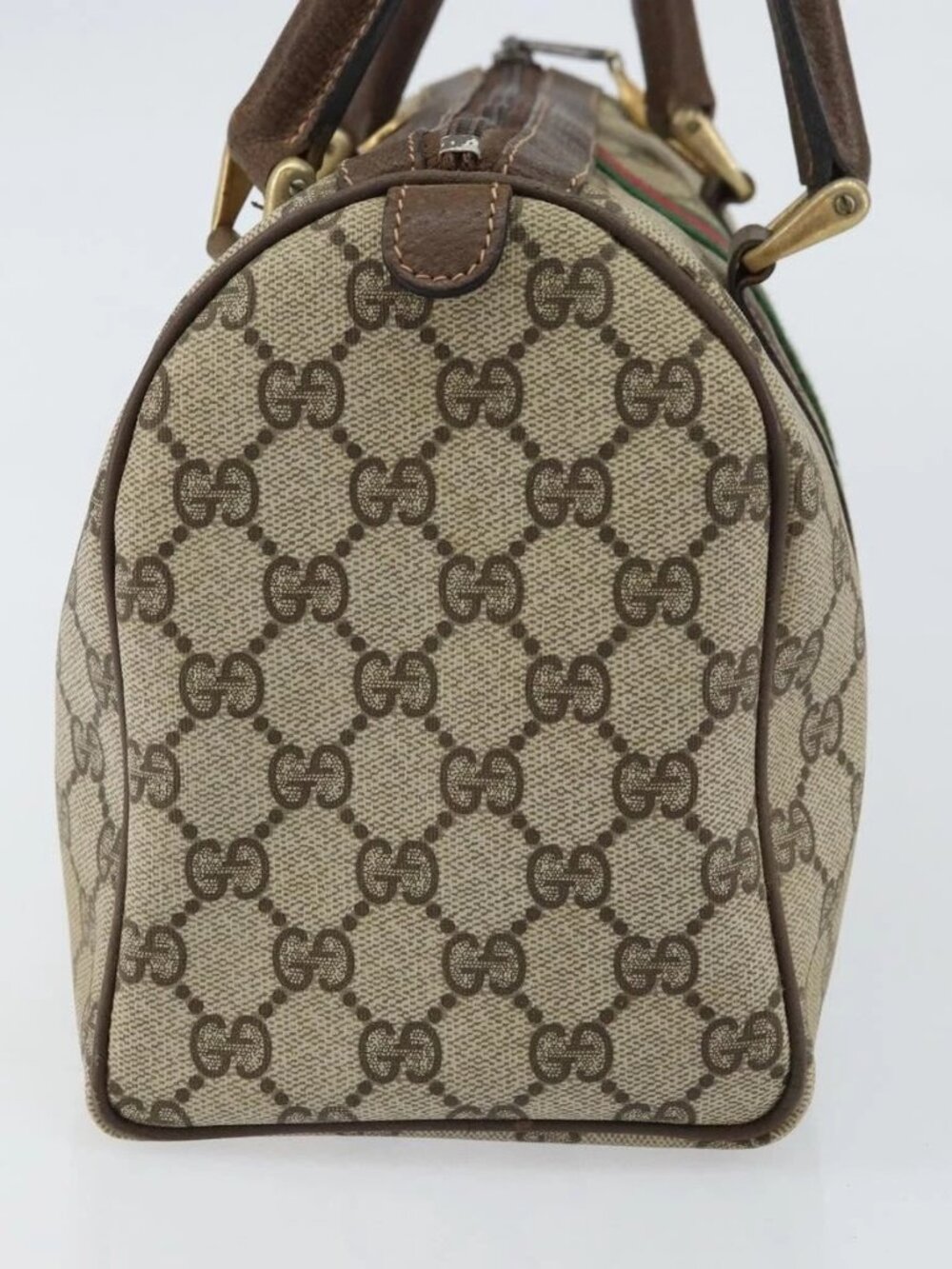 GUCCI GG Supreme Web Sherry Line Boston Bag PVC Beige Gold 010 378 Auth 159328 - Picture 6 of 16